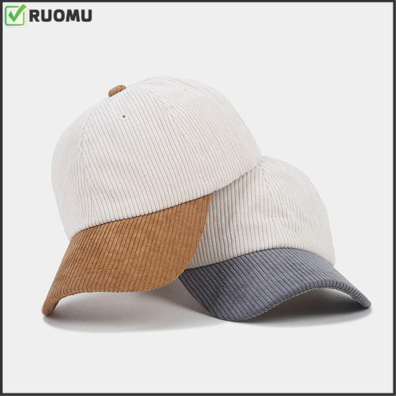 Ruomu หมวกเบสบอล กันแดด ผ้าลูกฟูก สีเข้ากัน เหมาะกับเดินทางกลางแจ้ง แฟชั่นฤดูใบไม้ร่วง สําหรับผู้ชาย และผู้หญิง