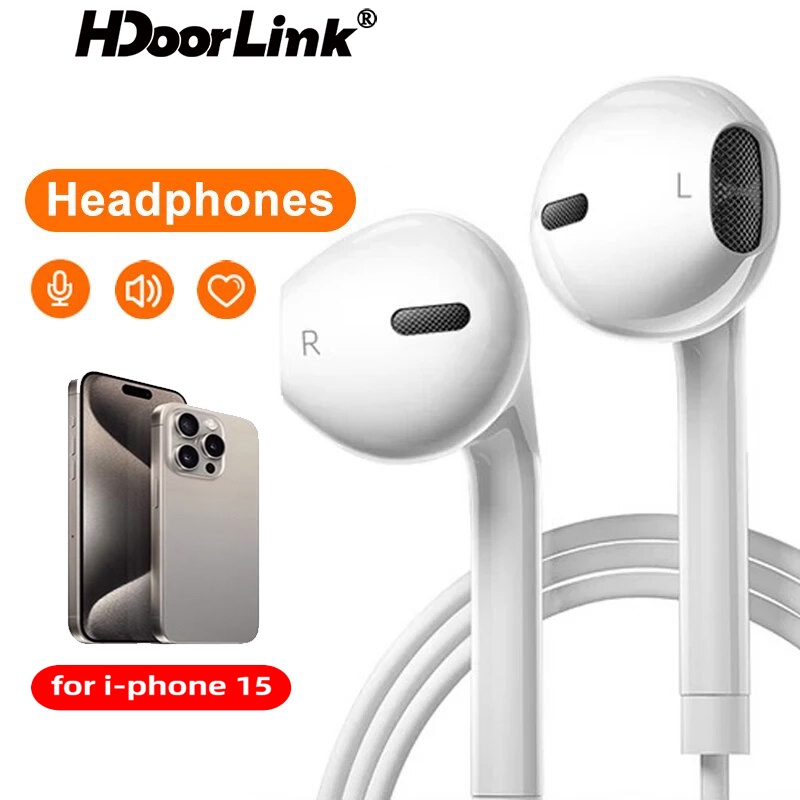 Hdoorlink หูฟังอินเอียร์ แบบมีสาย USB C Type-C สําหรับ IP/hone 15 Pro Max พร้อมไมโครโฟน เบสสเตอริโอ ไม่ใช่บลูทูธ