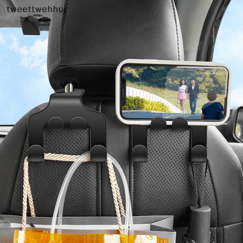 Tw ตะขอแขวนกระเป๋าถือทั่วไป สีดํา สําหรับติดพนักพิงศีรษะรถยนต์ huj