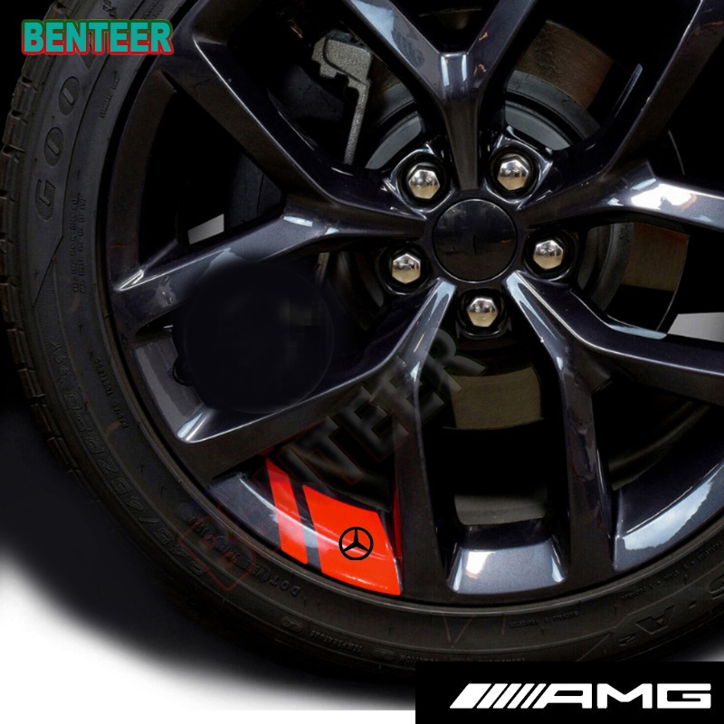 สติกเกอร์สะท้อนแสง สําหรับติดตกแต่งขอบรถยนต์ Mercedes benz AMG w204 w211 W210 C63 c180 e200 CLA GLK 