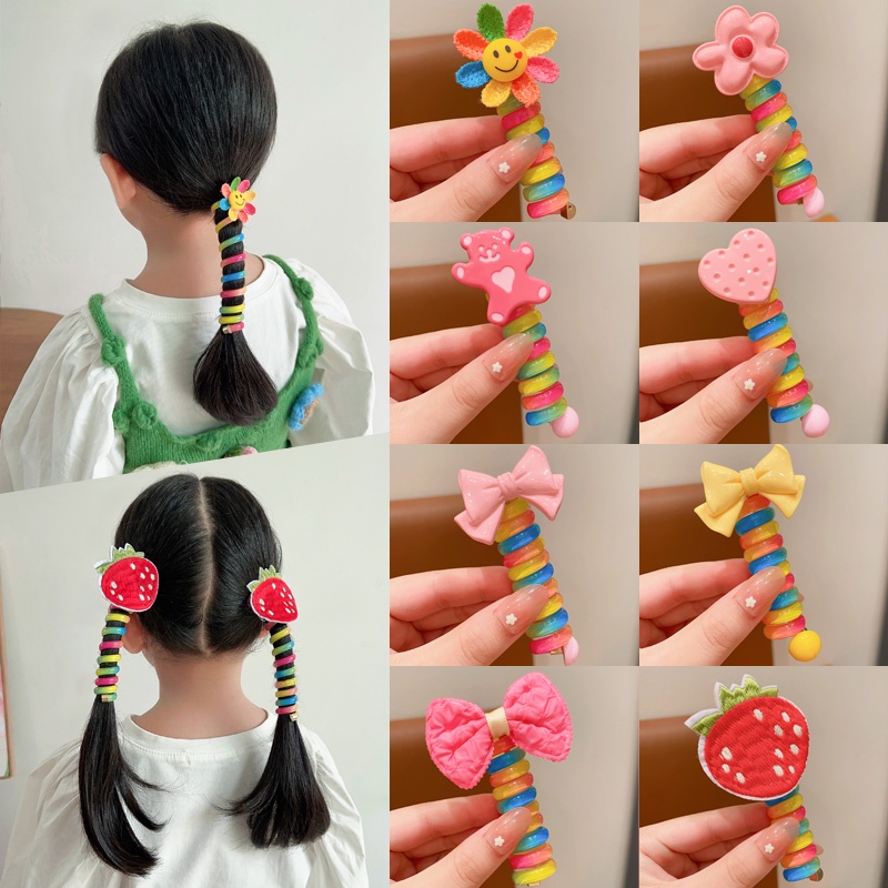 ยางมัดผมหางม้า แบบตรง สีสันสดใส สําหรับเด็กผู้หญิง