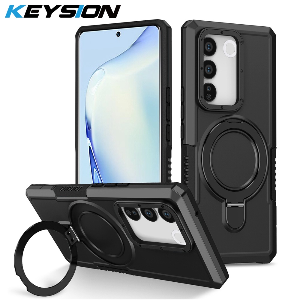 Keysion เคสโทรศัพท์ซิลิโคน PC กันกระแทก พร้อมแหวนขาตั้งโลหะ สําหรับ VIVO V27 5G V27e V25 V25e Y35 Y36 Y22S Y17S Y27 4G
