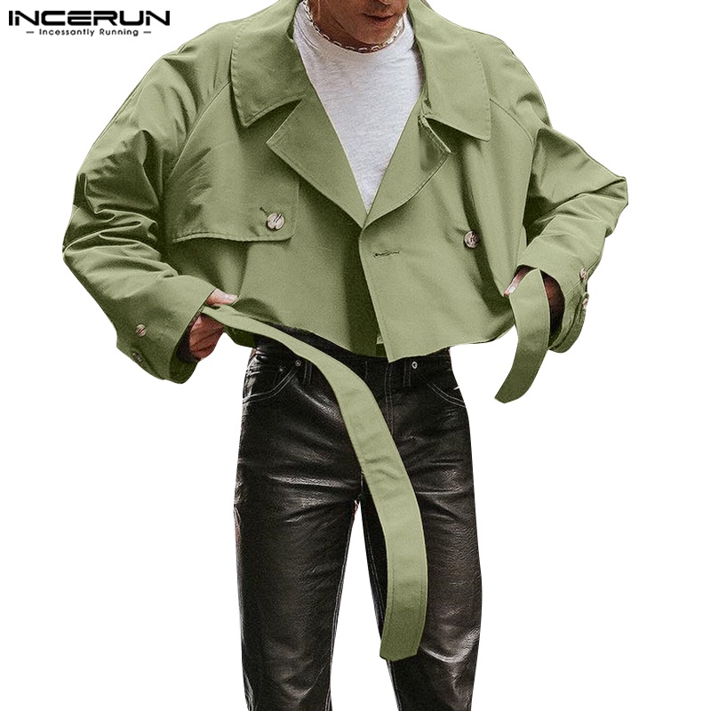 Incerun เสื้อแจ็กเก็ต กันลม แขนยาว ลําลอง สีพื้น สไตล์วินเทจ สําหรับผู้ชาย