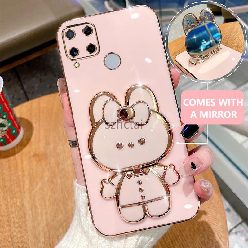 เคสโทรศัพท์ Realme c15 c25 c25s c12 narzo 30a เคสโทรศัพท์เคสโทรศัพท์พร้อมที่วางกระต่ายน่ารักกระจกในตัวยึด Realme c15 c25 c25s c12 narzo 30a