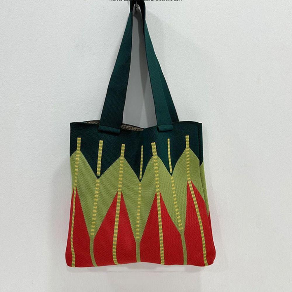 Tonfashion กระเป๋าสะพายไหล่ ผ้าวูลถัก ประดับเพชร ความจุสูง สําหรับนักเรียน