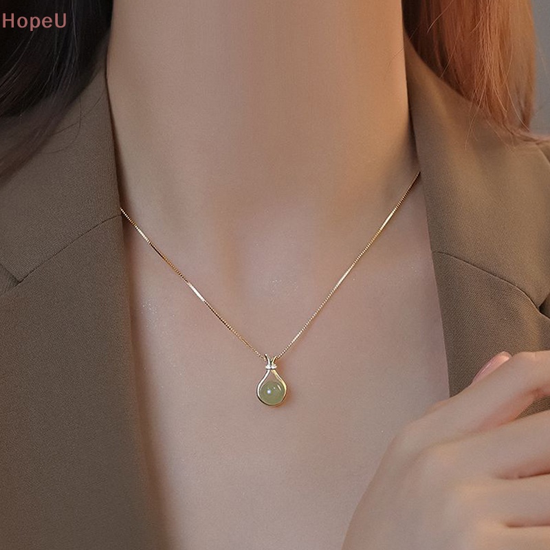 [HopeU] สร้อยคอโลหะ ทอง 18K จี้หยก เครื่องประดับแฟชั่น สําหรับผู้หญิง - รูปที่ 3