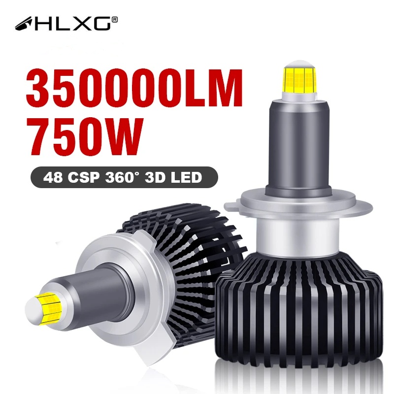 Hlxg 750W 300000LM 1 คู่ หลอดไฟหน้า LED H7 360 Canbus H11 H1 9005 HB3 9006 HB4 H8 9012 D2S D4S สําหรับเลนส์โปรเจคเตอร์ 4300K