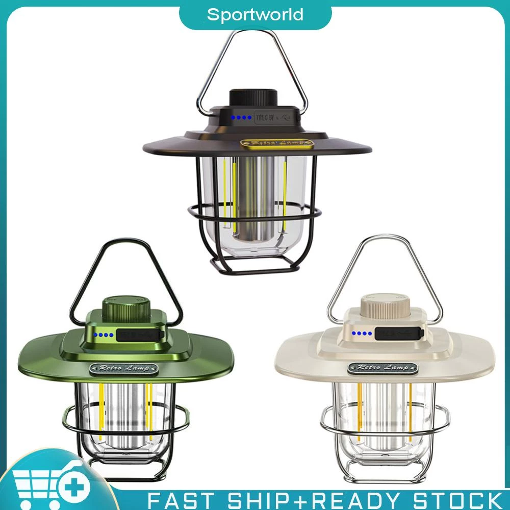 ❀Sportworld ❀[จัดส่งในพื้นที่] โคมไฟตั้งแคมป์ LED หรี่แสงได้ ย้อนยุค ตั้งแคมป์ พร้อมตะขอ สําหรับอุปกรณ์กลางแจ้ง