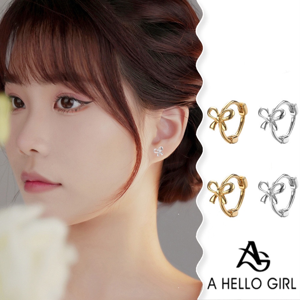 A HELLO GIRL ต่างหูโบว์ สําหรับผู้หญิง เรียบง่าย ขนาดกะทัดรัด ทุกวัน ต่างหูการเดินทาง อารมณ์ ปุ่มกลม