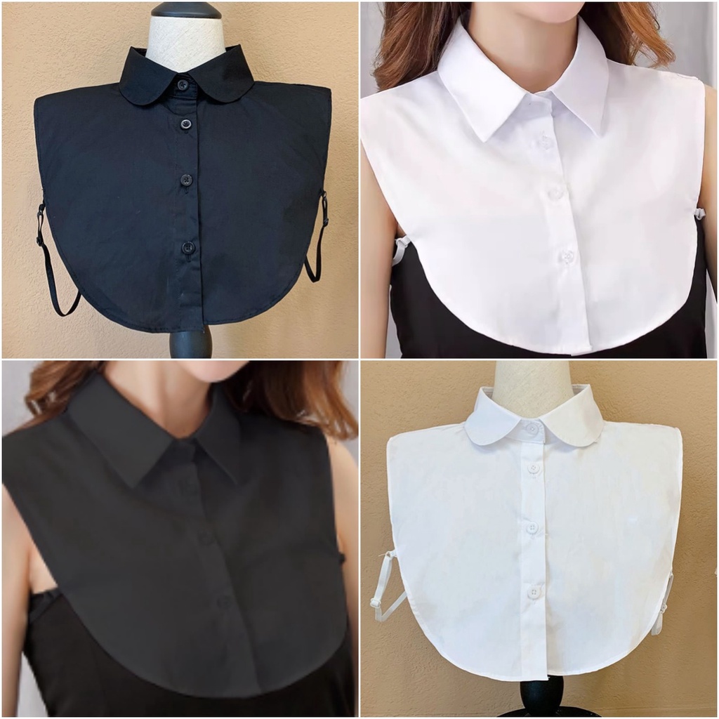 Chic พร้อมส่ง เสื้อเชิ้ต ปกเสื้อปลอม คอปก เชิ้ตดํา ขาว สไตล์เมกา เกาหลี