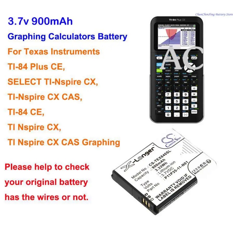 AC Cameron Sino 900mAh Battery for Texas TI Nspire CX, TI Nspire CX CAS Graphing, TI-84 CE, TI-84 Pl