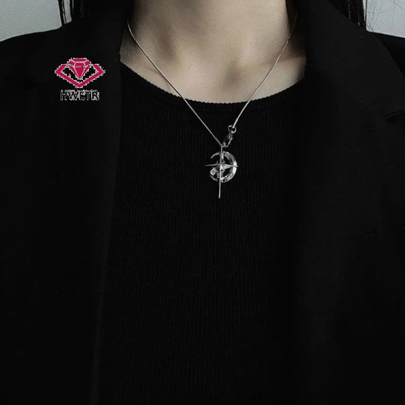 Hwetr สร้อยคอโซ่ จี้รูปดวงจันทร์ ดาว กาแล็กซี่ สไตล์เกาหลี เครื่องประดับแฟชั่น ของขวัญ ปาร์ตี้ สําหรับผู้หญิง
