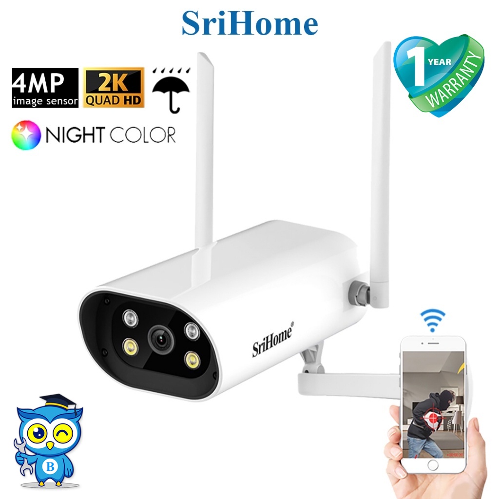 (4MP 2K) SriHome SH037 2K QHD กล้องวงจรปิด  กล้องวงจรปิดไร้สาย  ip camera กล้องเฝ้าระวังกลางแจ้งกันน