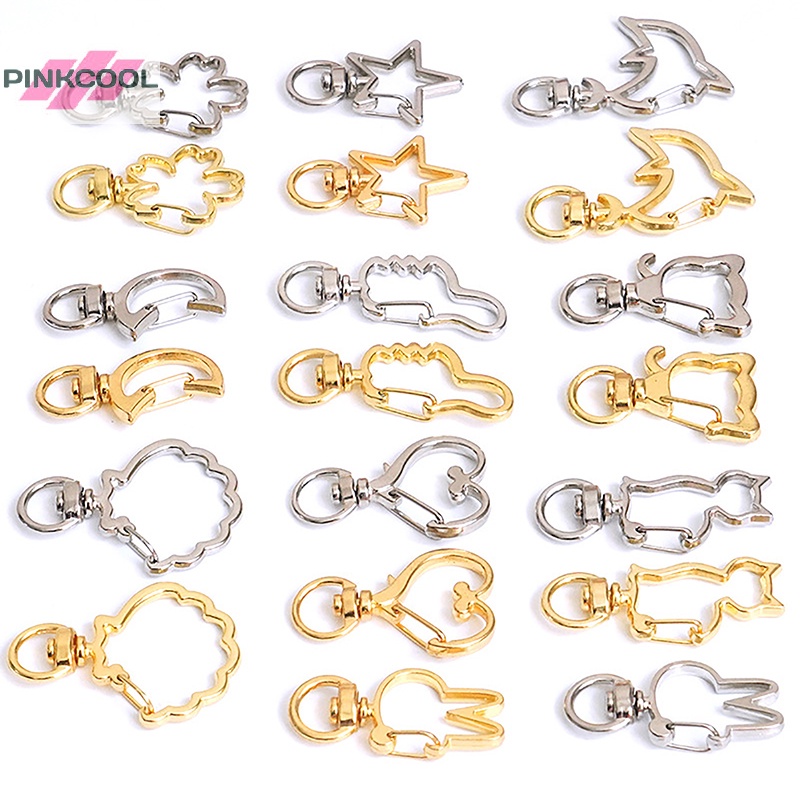 Pinkcool พวงกุญแจ จี้รูปดวงจันทร์ ดาว หัวใจ แมว ดอกไม้ แบบกลวง พร้อมห่วงเปิด 8 มม. DIY 10 ชิ้น