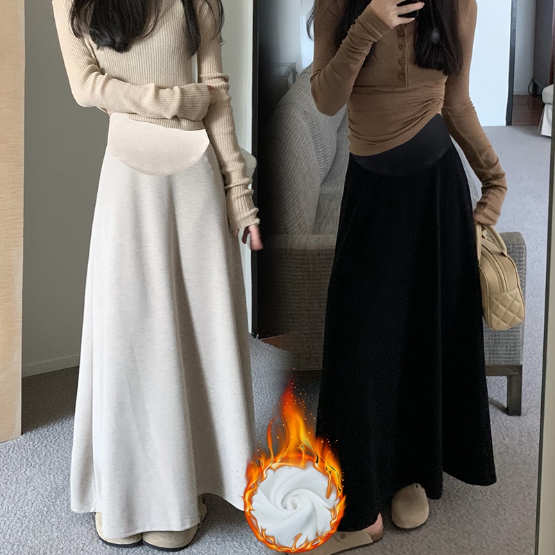 กระโปรงยาว เอวสูง ผ้าขนแกะถัก เข้ารูป ขนาดเล็ก แฟชั่นฤดูใบไม้ร่วง และฤดูหนาว สําหรับหญิงตั้งครรภ์