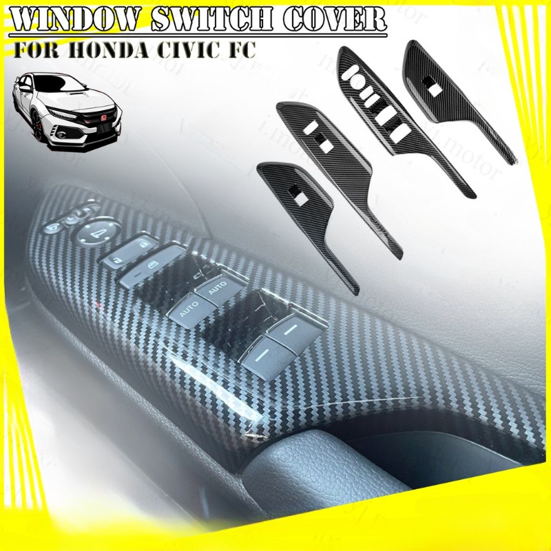 Lt 2016-2021 Honda Civic FC Windows Switch Panel Cover Trim ตกแต่งคาร์บอนไฟเบอร์ Design