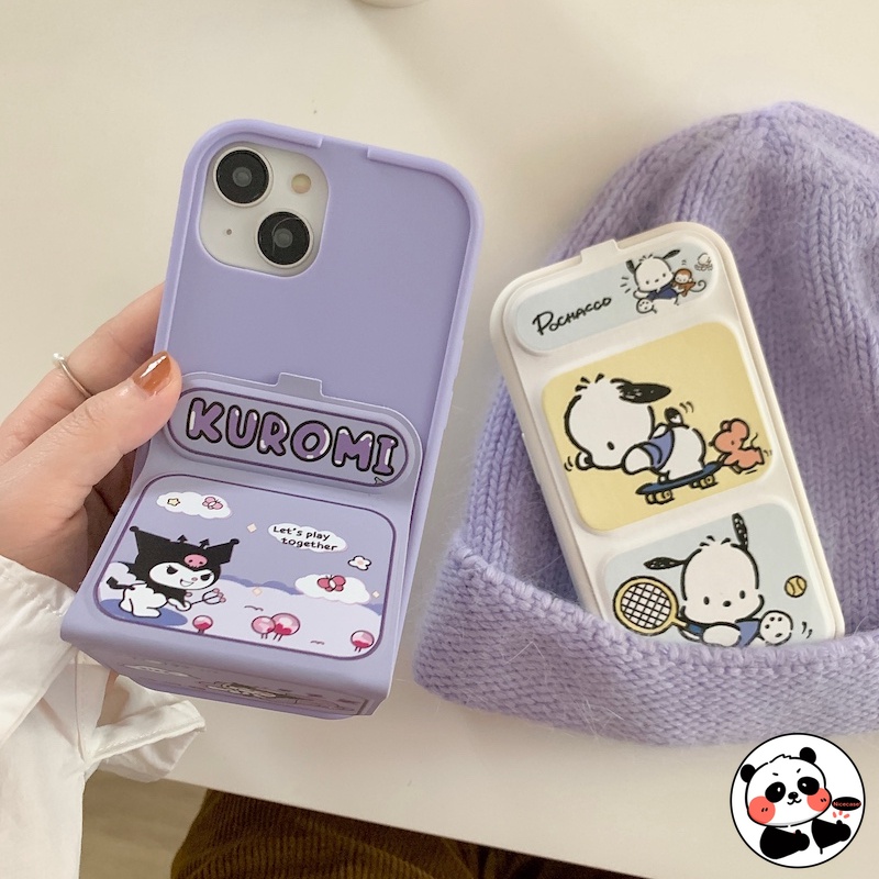 เคสโทรศัพท์มือถือ ซิลิโคนนิ่ม ลายการ์ตูนสุนัข Pacha Kuromi น่ารัก พับได้ สําหรับ iPhone 15 14 13 12 Pro Max 11