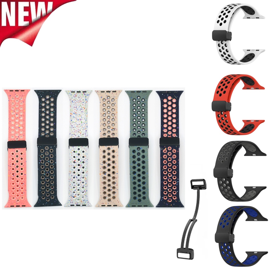 สายนาฬิกาข้อมือ ซิลิโคนนิ่ม หัวเข็มขัดแม่เหล็ก สีแคนดี้ สําหรับ Apple Watch Ultra 2 49 มม. Series 9 8 7 SE 6 5 4 3 2 1 45 มม. 41 มม. 44 มม. 40 มม. 42 มม. 38 มม. iwatch Ultra2