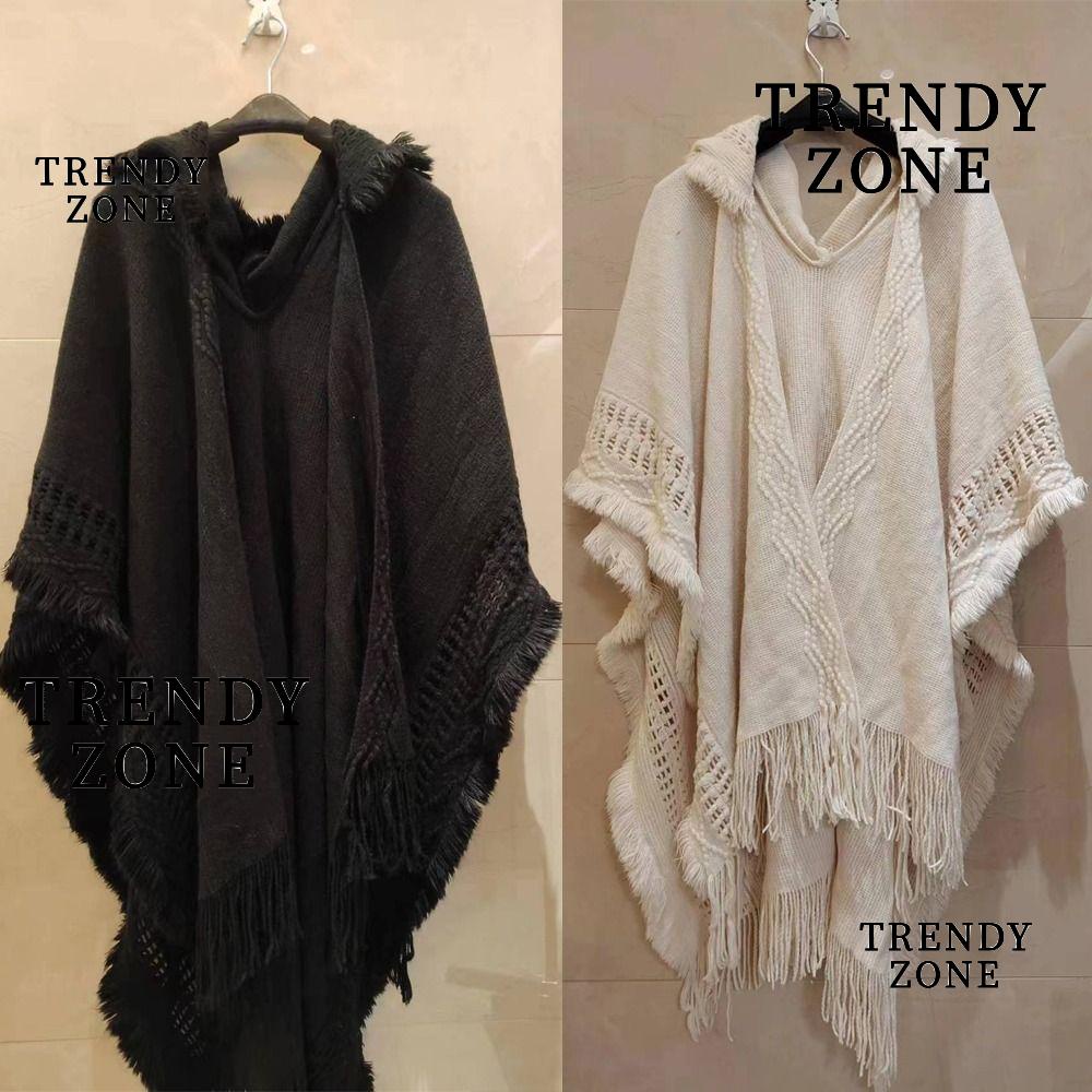 Trendyzone เสื้อคลุมไหล่ ผ้าพันคอ ผ้าถัก ลายทาง ประดับพู่ หรูหรา สไตล์โบฮีเมียน สําหรับผู้หญิง