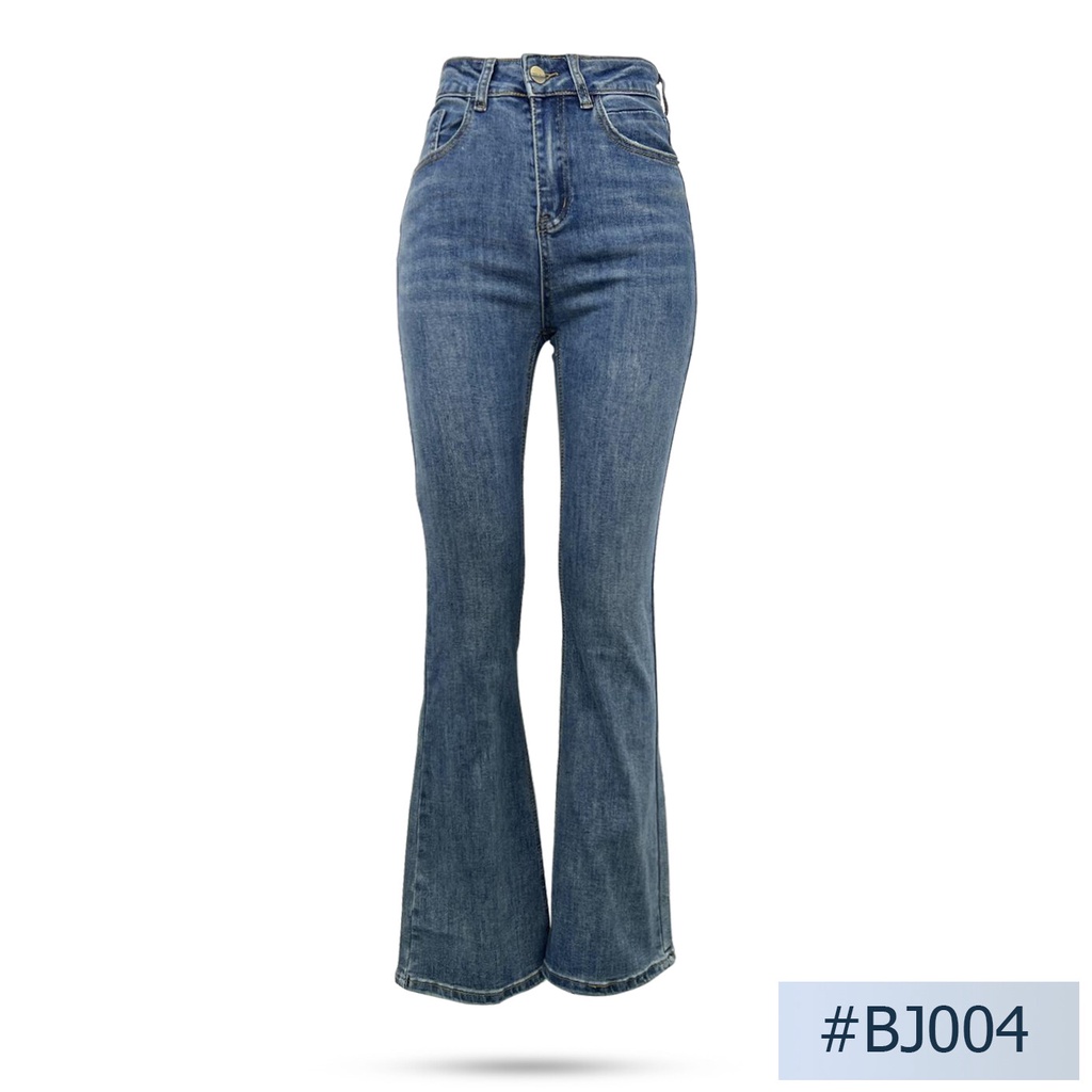 นิยมยีนส์ Niyom jeans รุ่น BJ004 กางเกงยีนส์ทรงขาม้า ดาหลา สียีนส์อ่อน ผ้ายืด แต่งเฟด ทรงขาม้าปลายเซอร์