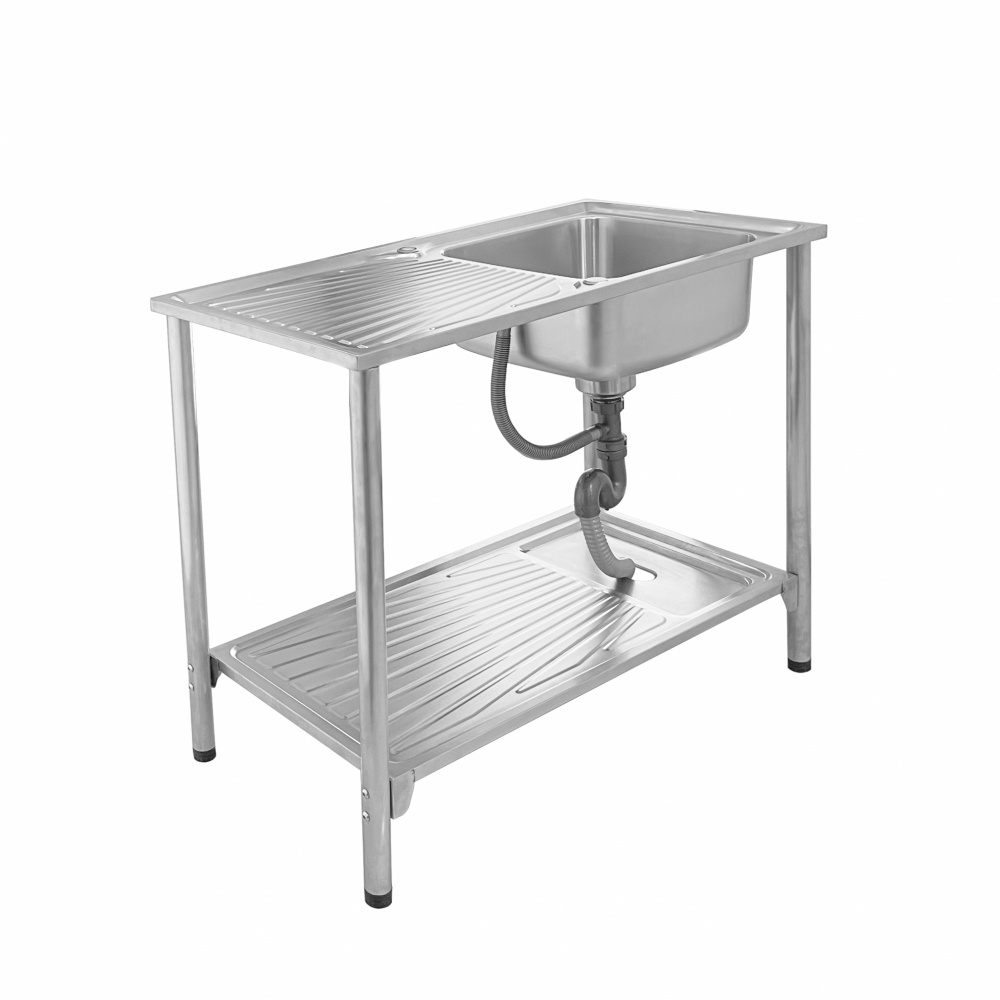 GlobalHouse CLOSE อ่างล้างจานพร้อมขาตั้ง 1 หลุมมีที่พัก SUS304 100x50x21 ซม. PS1-10050 (1/2) สินค้าข