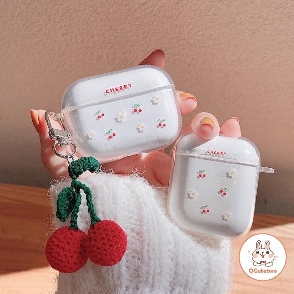 เคสหูฟังไร้สาย แบบใส ป้องกัน ลายเชอร์รี่ พร้อมจี้ สําหรับ Airpods Pro 2 1 2 3