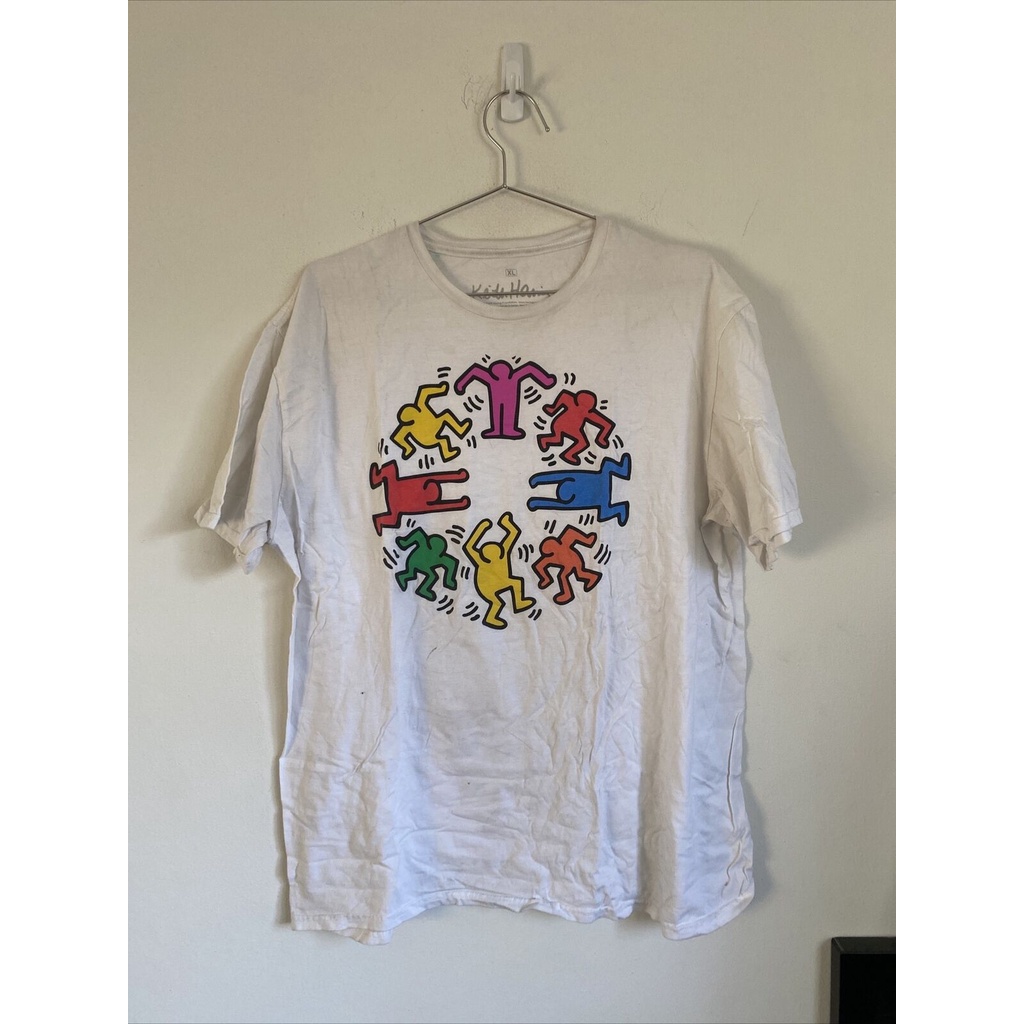 เสื้อยืด ผ้าฝ้าย พิมพ์ลาย Keith Haring Pop Art สีขาว ไซซ์ XL สําหรับผู้ชาย 4xl, 5XL, 6XL