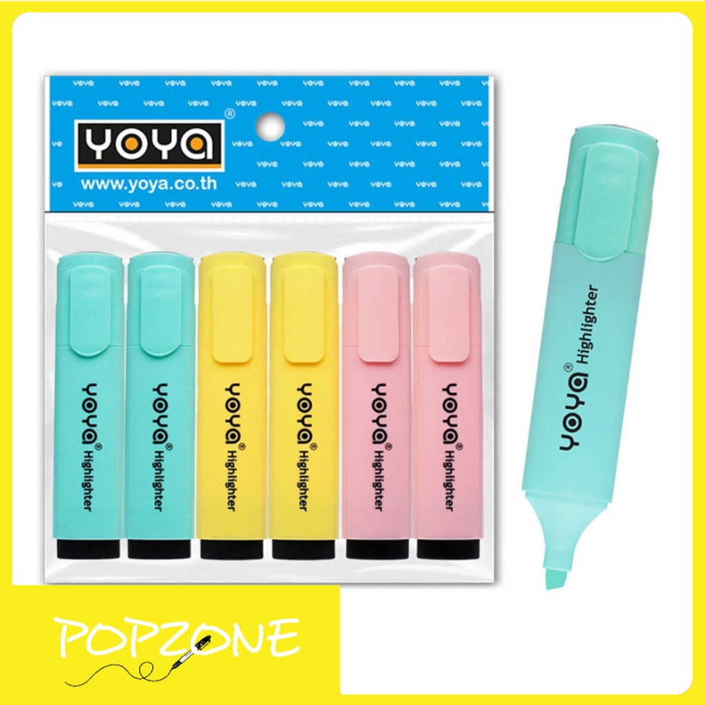 ปากกาเน้นข้อความ YOYA 1902 พาสเทล คละสี (แพ็ก 6 ด้าม) ด้ามจับถนัดมือ