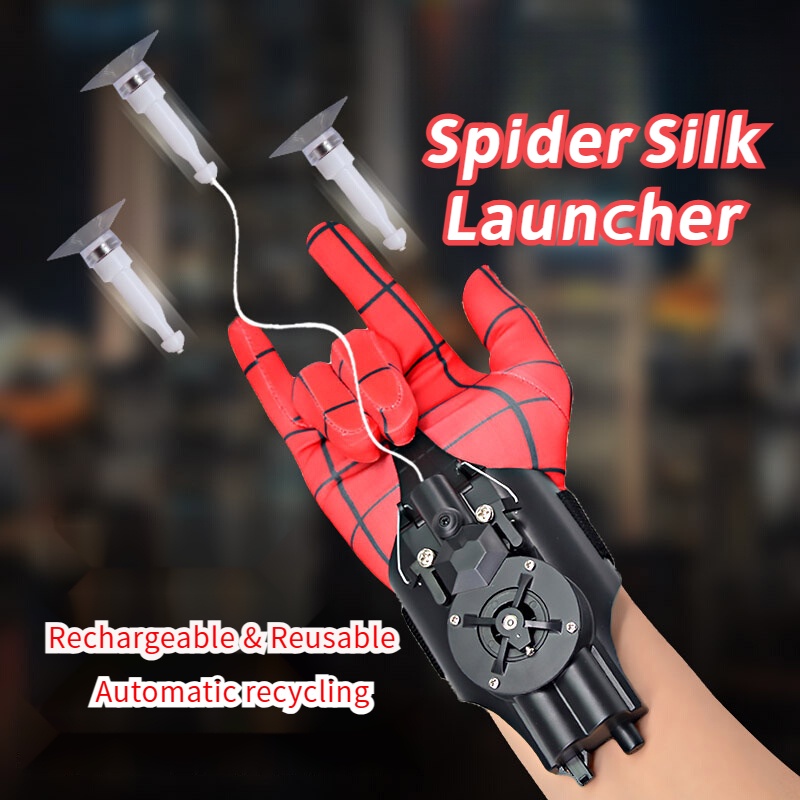 เรือ 24H ใหม่ Spider-Man Spider Silk Launcher รีไซเคิลอัตโนมัติของแท้ไฟฟ้าสเปรย์ Silk Jet เด็ก Black Tech ของเล่น Superhero คอสเพลย์