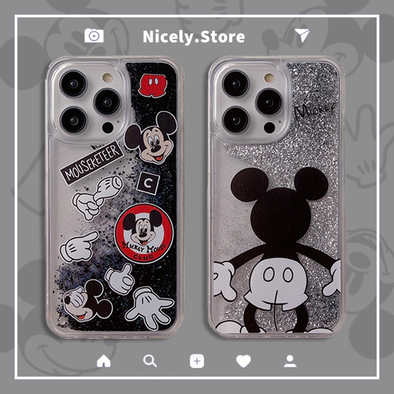 การ์ตูน Mickey Glitter Powder Quicksand Hard เคสโทรศัพท์สําหรับ iPhone 16 15 15Promax 14 Plus 13 12 11 Pro Max Xs Xr X Big Hole อะคริลิค Anti-scratch ฝาหลังปลอก