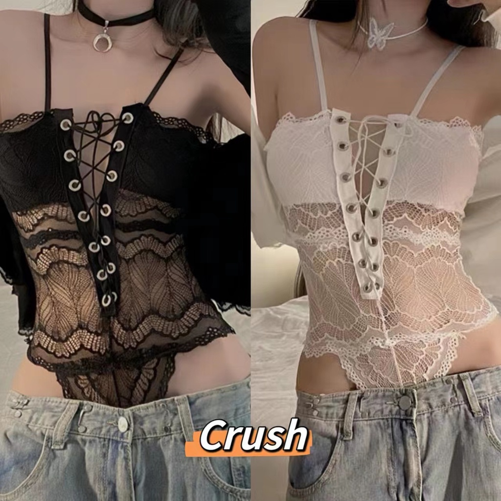 Crush เสื้อบอดี้สูทลูกไม้ ดีไซน์ลูกไม้ทั้งตัวสุดเซ็กซี่ ชุดนอนบอดี้สูท พร้อมส่งจากไทย พร้อมส่งจากไทย(JSW)​