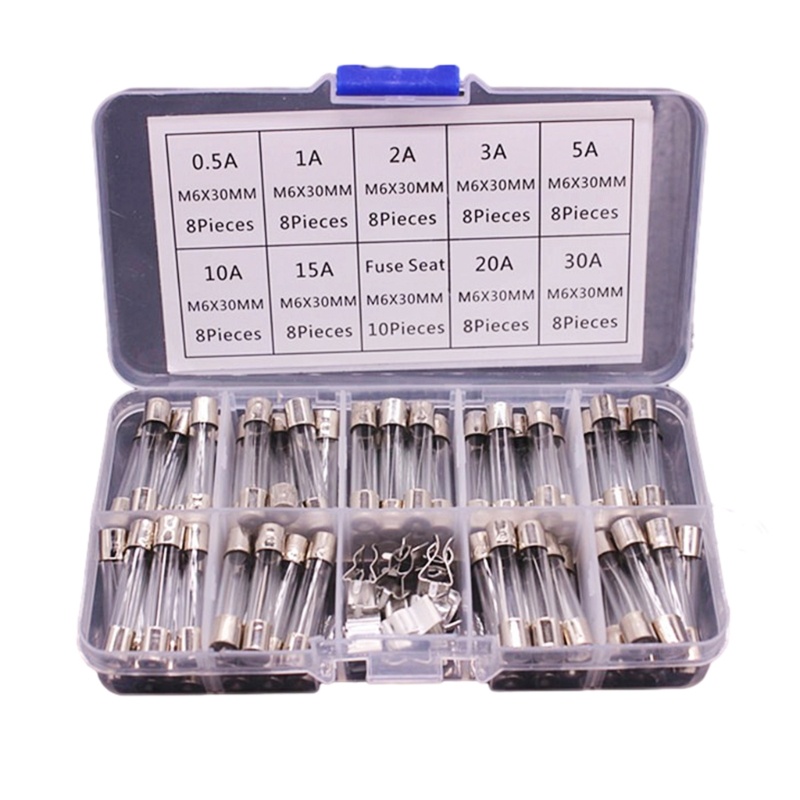 72pcs Fast Blow Glass Tube Fuses 6x30mm 250V 0.5A/1/2A/3A/5A/10A/15A/20A/30A