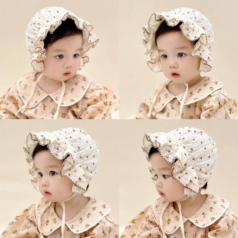 หมวกแก๊ป ผ้าฝ้าย แบบผูกเชือก ลายดอกไม้ สไตล์เกาหลี สําหรับเด็กทารกผู้หญิง