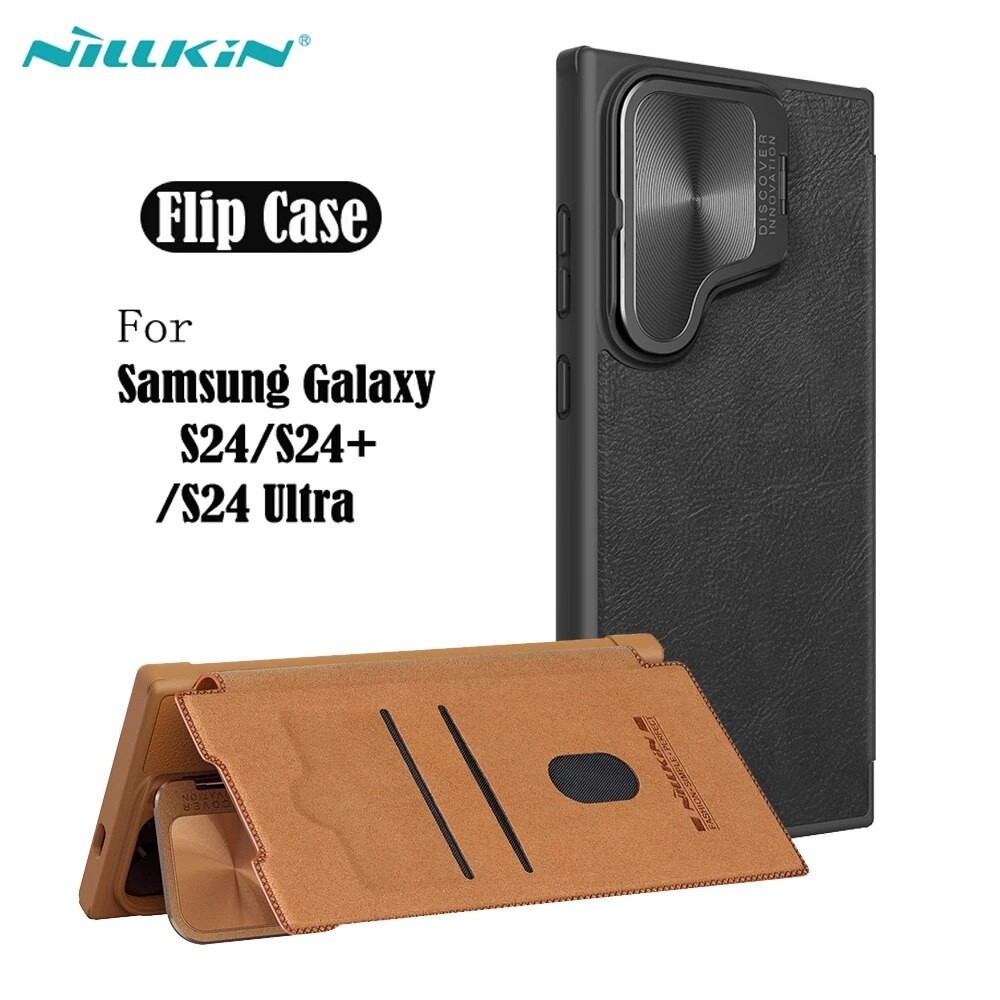 เคสหนังฝาพับ Samsung Galaxy S24 ultra/S24 plus/S24 :Nillkin Qin Pro สไลด์กันเลนส์กล้อง Nillkin (แท้)