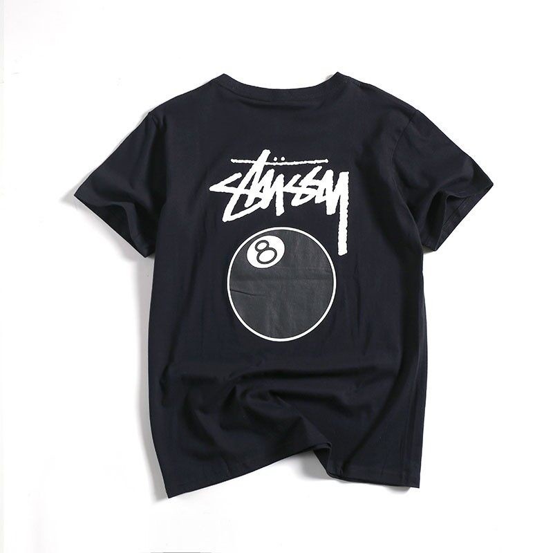 @kabuqinuo@ เสื้อยืด Tide Brand Stussy เสื้อยืดลําลองสําหรับผู้ชายผู้หญิงแขนสั้นพิมพ์ลาย 8 Ball No .