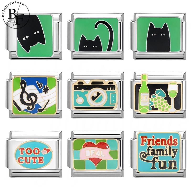 กล้องสีเขียวอิตาเลี่ยน Charm สร้อยข้อมือ Fit 9 มม.สร้อยข้อมือสแตนเลส DIY เครื่องประดับทําอุปกรณ์เสริม Retro บุคลิกภาพโมดูลสร้อยข้อมืออุปกรณ์เสริม