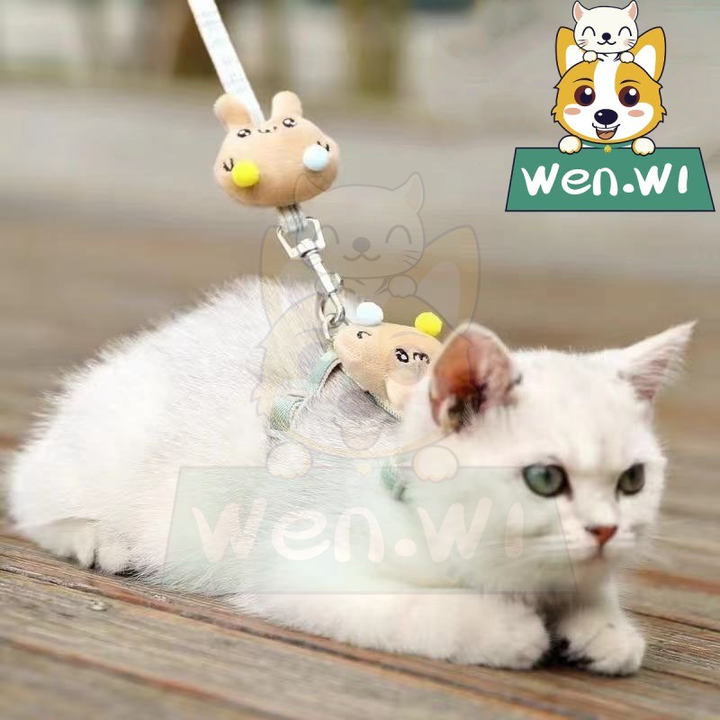 wen.W1 เชือกดึงแมวสำหรับ 4 ฤดูกาลเชือกจูงสำหรับแมวจูงเชือกกระต่ายป้องกันการหลุดออกจากตัวแมวสามารถปรับสายแมวลากจูงเชือกผู