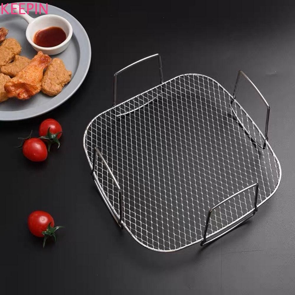 Keepin Air Fryer Baking Rack,ตาข่ายสแตนเลสกันสนิมเตาอบย่างตัวเอง,เครื่องล้างจานปลอดภัยStackable Handleอาหาร-เกรดAir Fryตะกร้าบ้าน