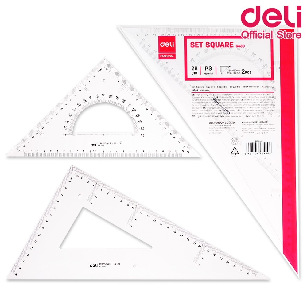 ไม้บรรทัดสามเหลี่ยม Deli ไม้บรรทัดสามเหลี่ยม ไม้สเกล ขนาดใหญ่ ใช้เขียนแบบ ชุดเรขาคณิต เครื่องเขียน อ
