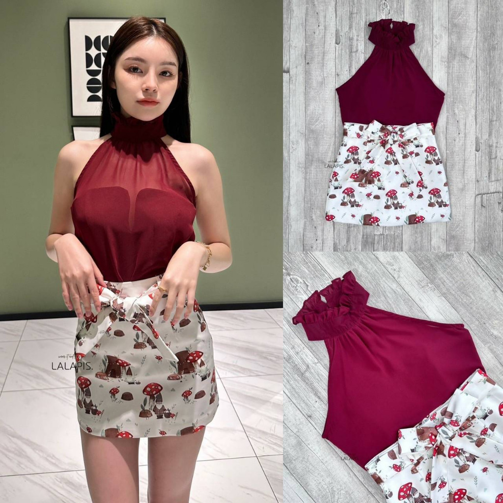 Mom.ss (พร้อมส่ง) Lalapis15 เซ็ตเสื้อกระโปรง+เกาะอกด้านใน(3ชิ้น) เซ็ตนี้มี 3 ชิ้น โดยจะมีเกาะอกด้วย.