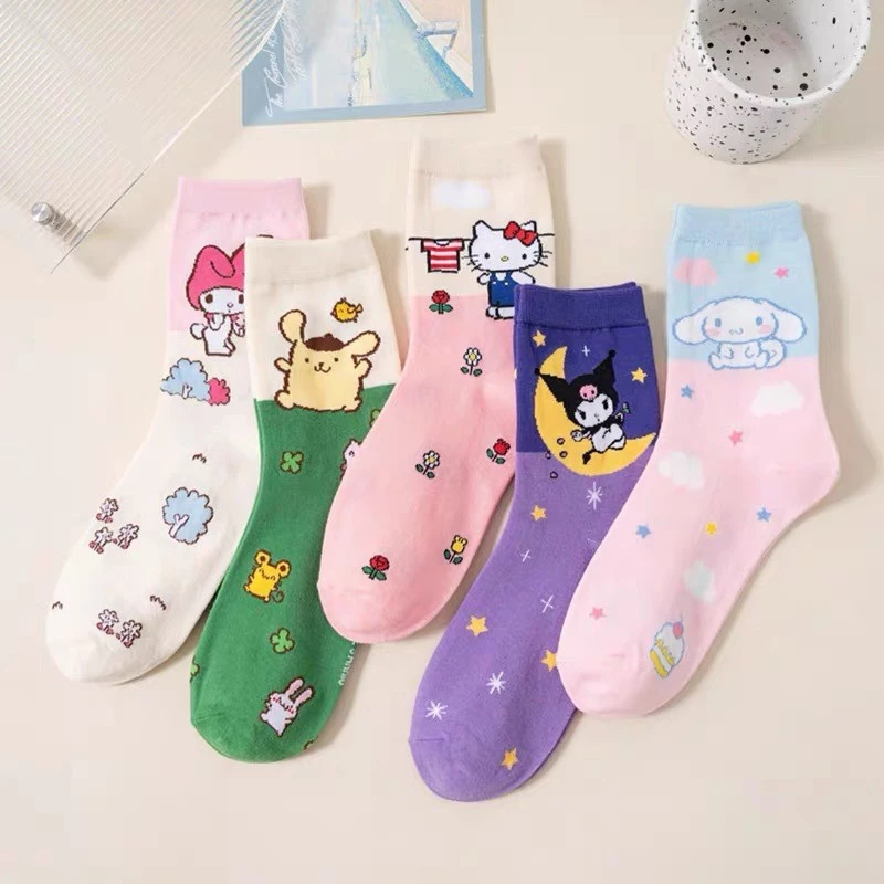 ถุงเท้า Four Seasons Cute All-Match Ladies Mid-Tube Japanese Sweet ins การ์ตูนอินเทรนด์