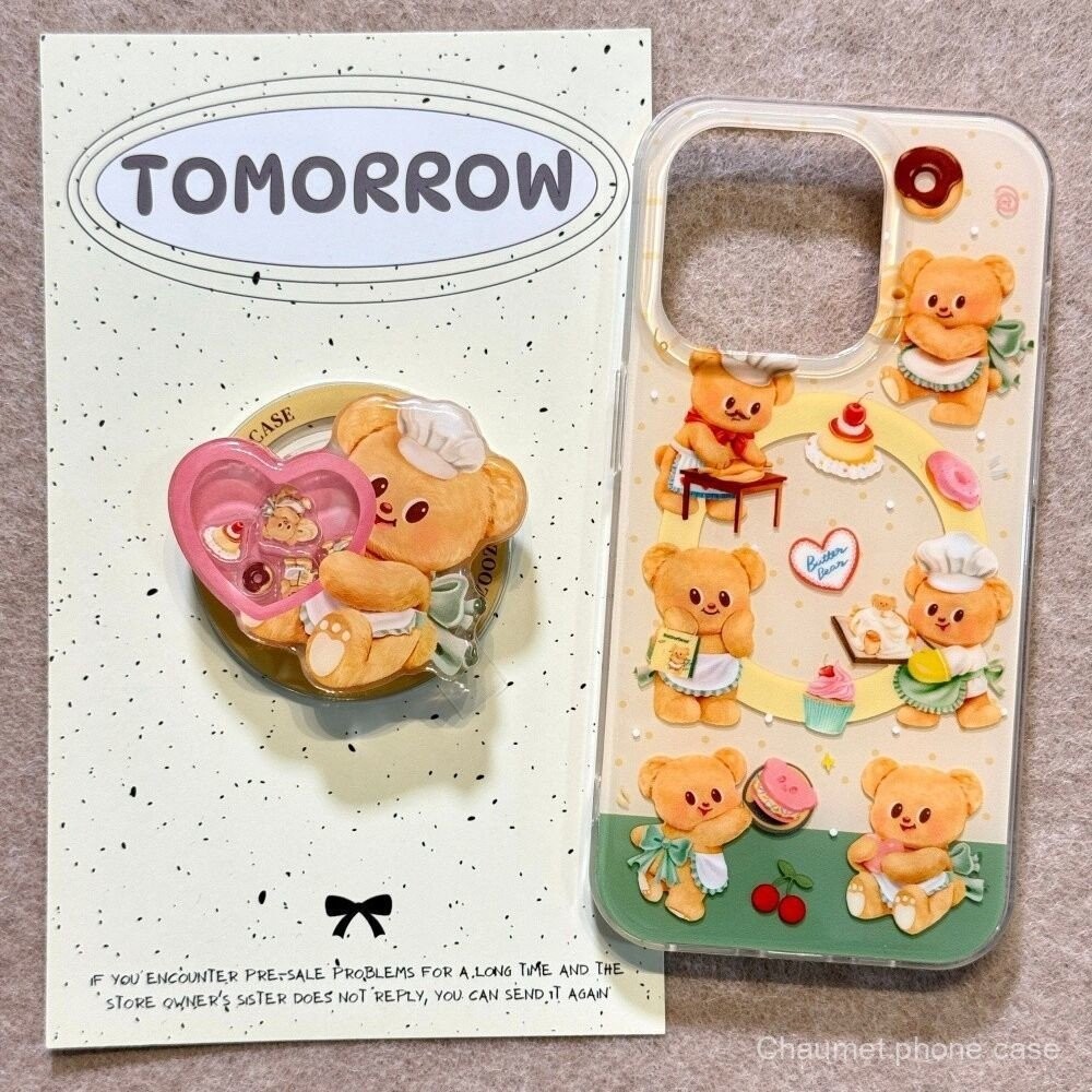 ที่วางแม่เหล็ก Shake Bear Butter สำหรับ iPhone 16 Pro Max เคสโทรศัพท์แม่เหล็ก 15/Big Hole 13/Shockproof 14 Plus/Shockproof 12 เคสนุ่ม 11 น่ารัก X 6 ON 6