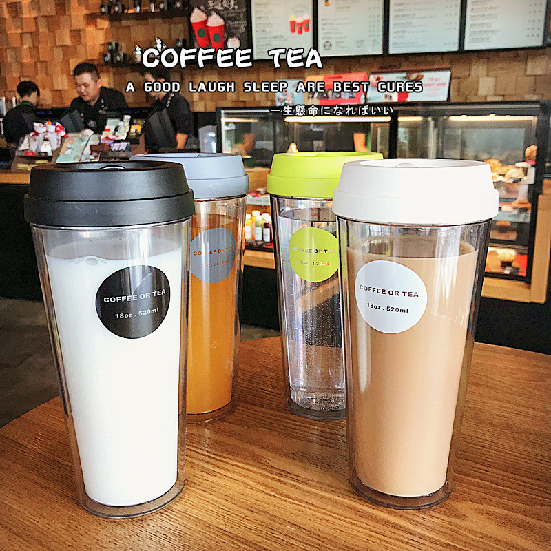 ถ้วยโฆษณา ถ้วยกาแฟคุณภาพสูงคลาสสิก 320ml420ml520ml PET สองชั้นเสริม