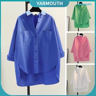 Yyr-- เสื้อเชิ้ตแขนยาวลําลอง คอปก กระดุมแถวเดียว ทรงหลวม สีพื้น แฟชั่นฤดูใบไม้ผลิ และฤดูใบไม้ร่วง สําหรับผู้หญิง