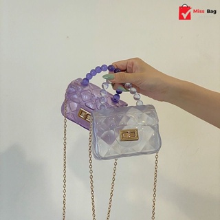 miss bag fashion ใหม่อินเทรนด์แฟชั่นมุกโซ่ กระเป๋าสะพายไหล่ กระเป๋าเจลลี่กระเป๋า tm10s