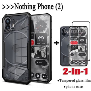 2in1 Nothing Phone 2 5G เคสแข็ง แบบใส กันกระแทก และกระจกนิรภัยกันรอยหน้าจอ