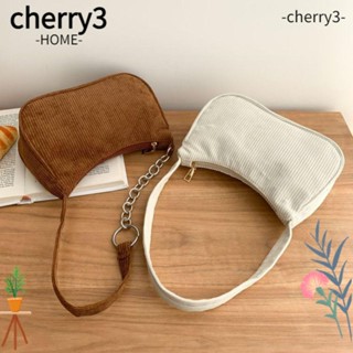 Cherry3 กระเป๋าสะพายไหล่ กระเป๋าถือ ผ้าลูกฟูก แต่งสายโซ่ สไตล์เรโทร สําหรับผู้หญิง