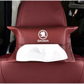 SKODA LOGO tissue box car seat hanging paper bag hand box strap leather material storage bag