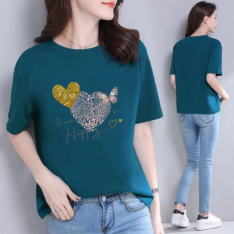 เสื้อยืดคอกลม แขนสั้น พิมพ์ลาย ทรงหลวม สไตล์เกาหลี แฟชั่นสําหรับผู้หญิง