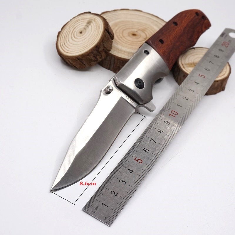 Folding Knife Tactical Survival Knife 440 Blade Wood Handle Hunting Pocket Knives Rescue Outdoor Cam